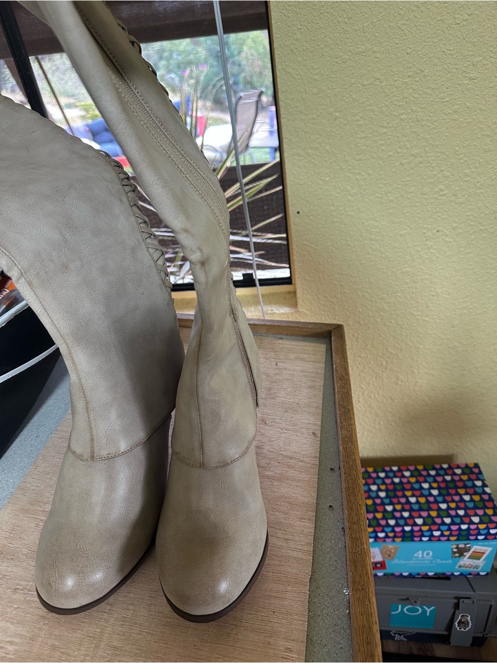 Women’s Knee-High Beige Leather Boots